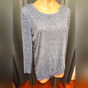 Lauren Conrad LC Lace Trim  Tie Neck Blue Top Medium
